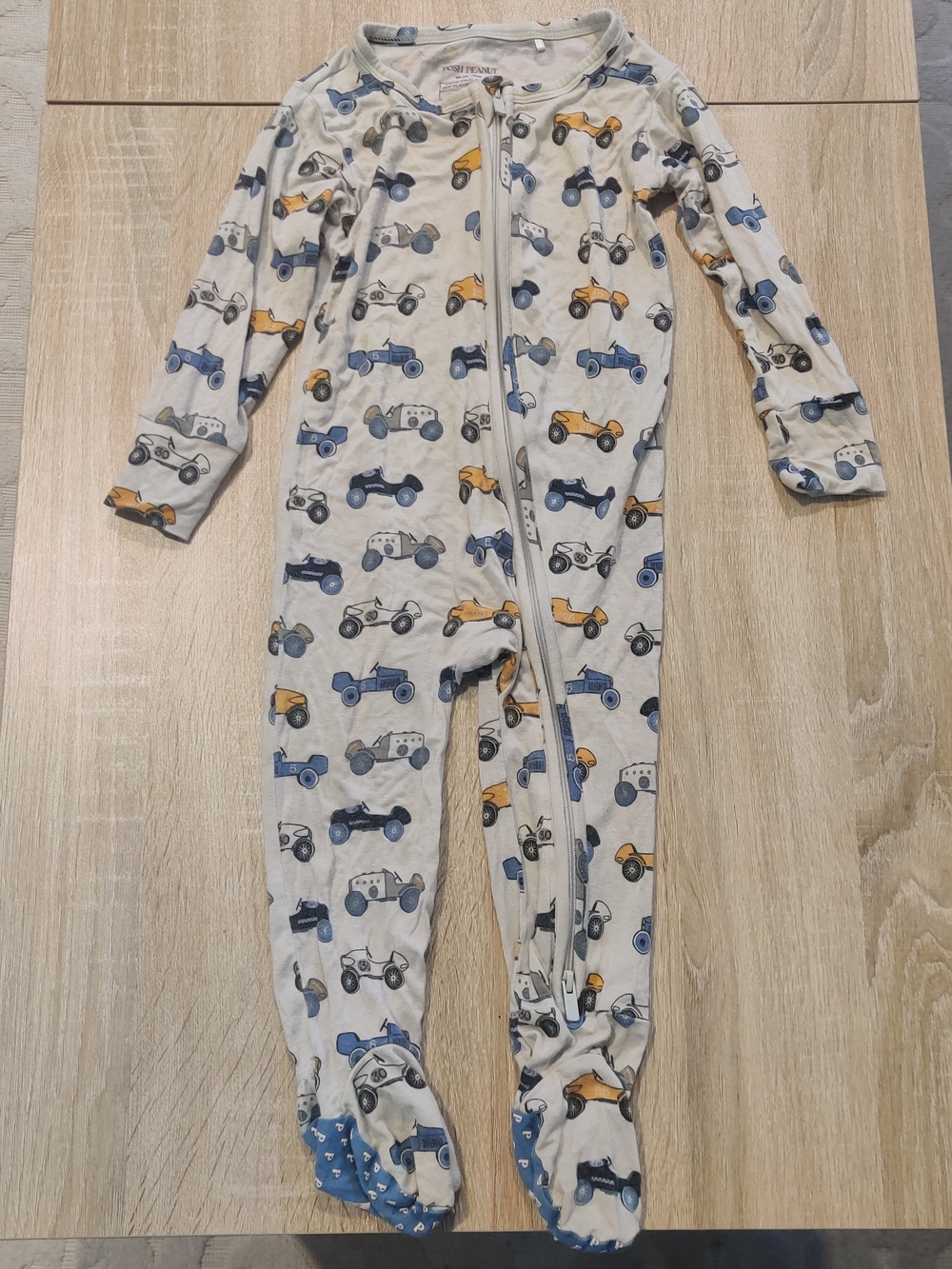 Posh Peanut Footed One-Piece With Car Print